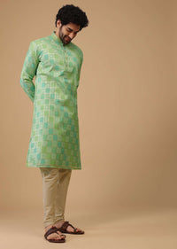 Green Printed Handwoven Chanderi Silk Kurta Set