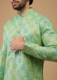 Green Printed Handwoven Chanderi Silk Kurta Set