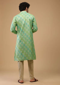 Green Printed Handwoven Chanderi Silk Kurta Set