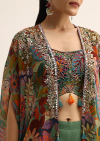 Mehendi Green Printed Jacket And Palazzo Set