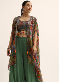 Mehendi Green Printed Jacket And Palazzo Set