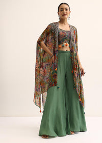 Mehendi Green Printed Jacket And Palazzo Set