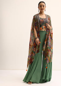 Mehendi Green Printed Jacket And Palazzo Set