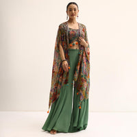 Mehendi Green Printed Jacket And Palazzo Set