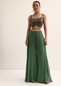 Mehendi Green Printed Jacket And Palazzo Set