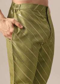 Green Printed Kurta Set In Brocade