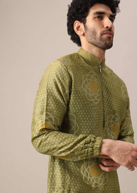 Green Printed Kurta Set In Brocade