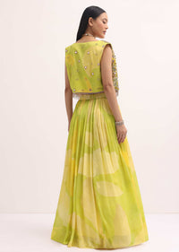 Green Printed Lehenga Choli With Embroidered Jacket