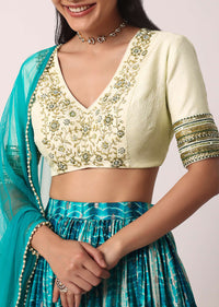 Green Printed Lehenga Set With Cutdana Work