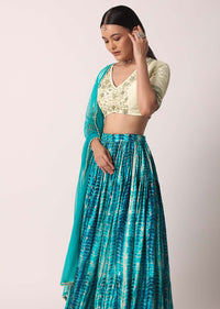 Green Printed Lehenga Set With Cutdana Work