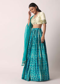 Green Printed Lehenga Set With Cutdana Work