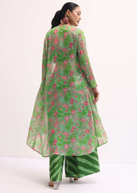 Green Printed Palazzo Set With Jacket