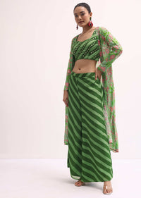 Green Printed Palazzo Set With Jacket