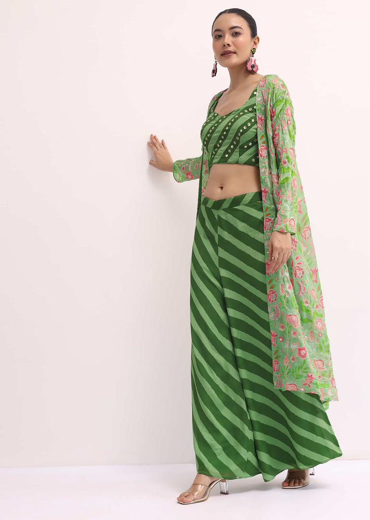 Green Printed Palazzo Set With Jacket