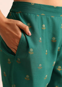 Green Printed Silk Kurta And Pant