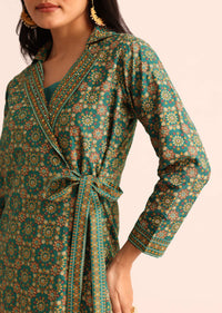 Green Printed Silk Kurta And Pant