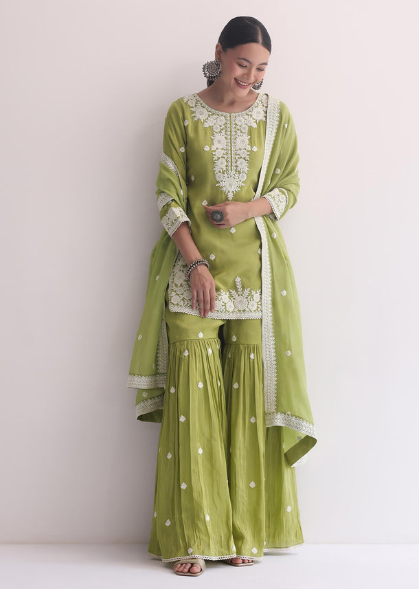 Grey Sequin Embroidered Sharara Set