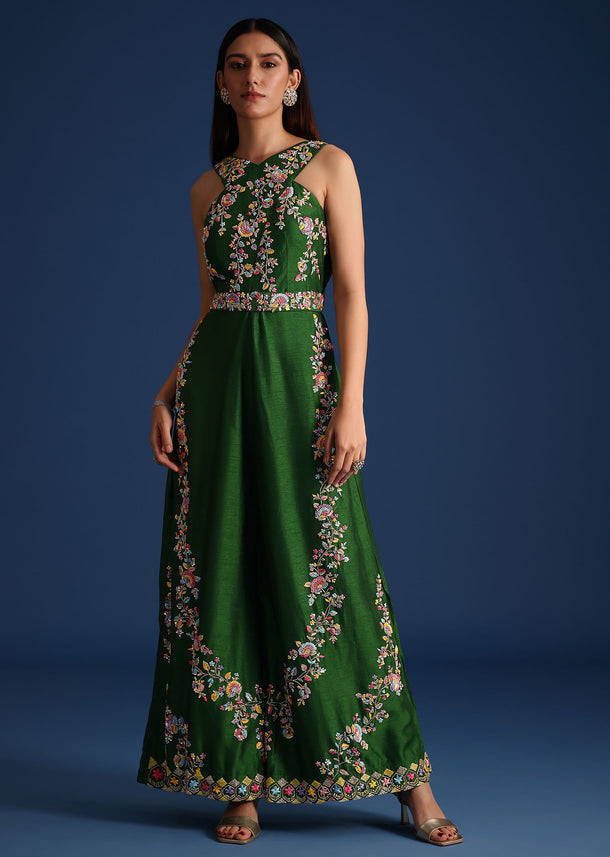 Green Resham Work Jumpsuit