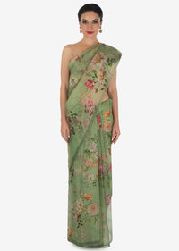 Green saree features in tissue silk with sequin embroidery only on Kalki