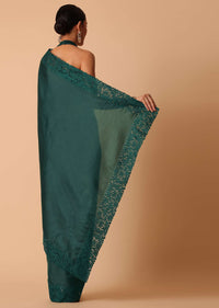 Green Saree In Organza With Lace Border And Unstitched Blouse Piece