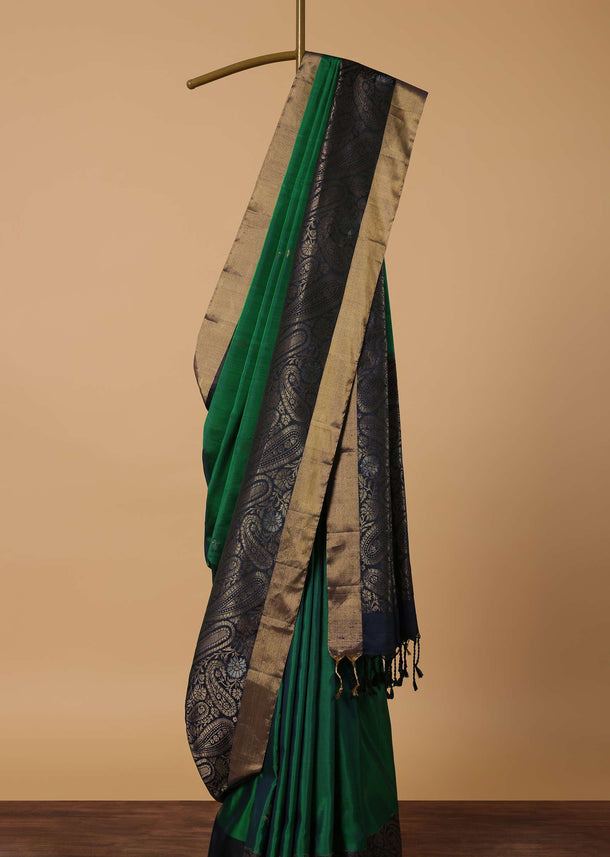 Green Saree In South Album Silk With Unstitched Blouse Piece