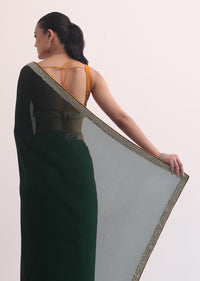 Green Satin Saree In Stone Studded Embroidery With Unstitched Blouse