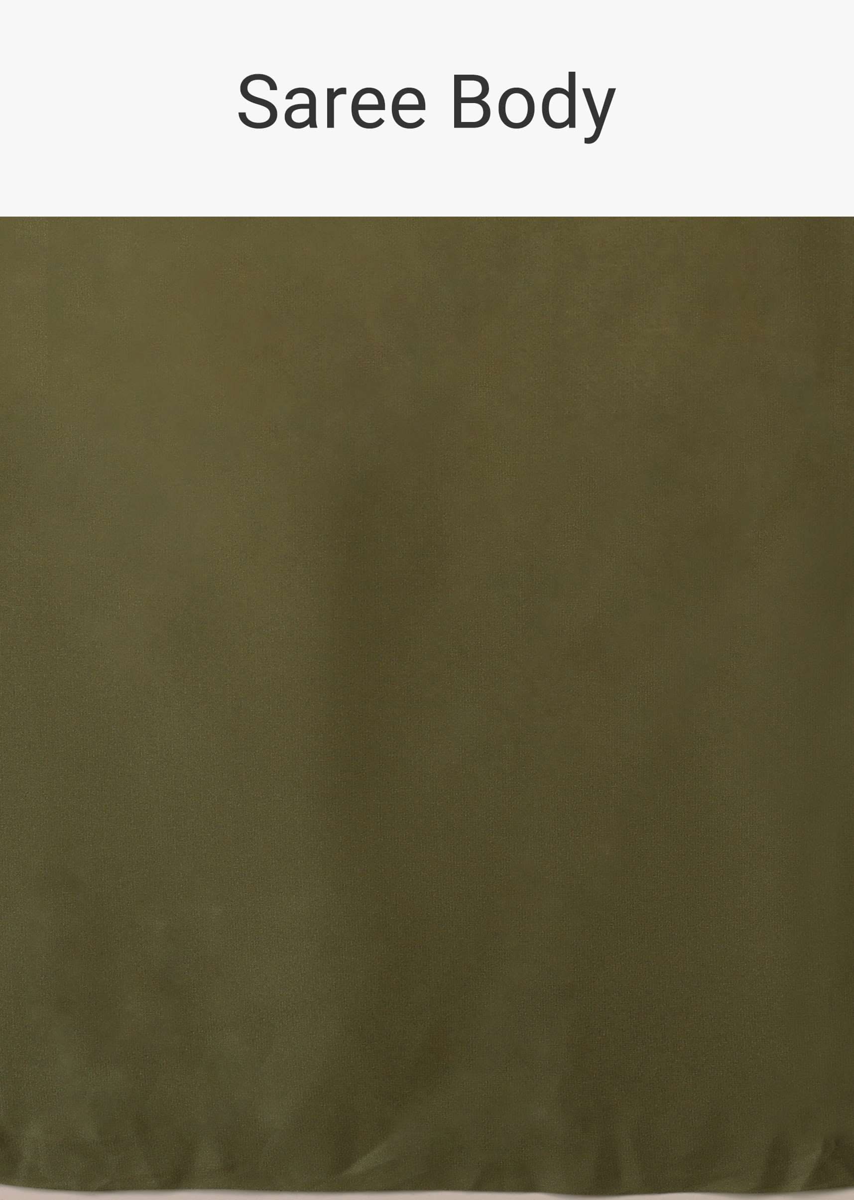 Moss Green Satin Saree With Fringes On Pallu Paired With Deep Neck Hand Embroidered Crop Top
