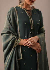 Green Sequin Embellished Kurta Set With Hand Embroidery