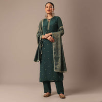 Green Sequin Embellished Kurta Set With Hand Embroidery