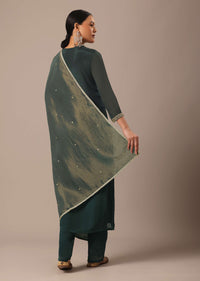 Green Sequin Embellished Kurta Set With Hand Embroidery