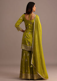 Green Sequins Kurti Sharara With Chanderi Banarasi Dupatta