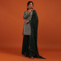 Green Sharara Suit In Georgette With Silver Embroidery