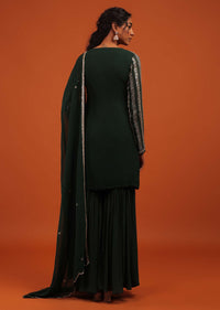 Green Sharara Suit In Georgette With Silver Embroidery