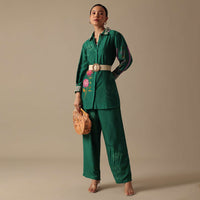 Green co ord set In Silk