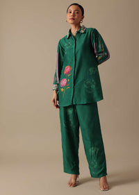 Green co ord set In Silk