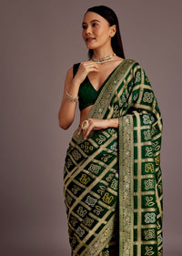 Green Silk Bandhani Woven Saree