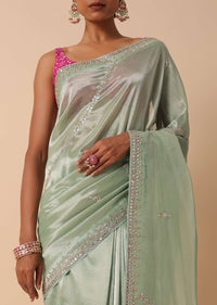 Green Silk Embroidered Saree Set With Unstitched Blouse Piece