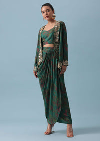 Green Silk Jacket And Dhoti Set