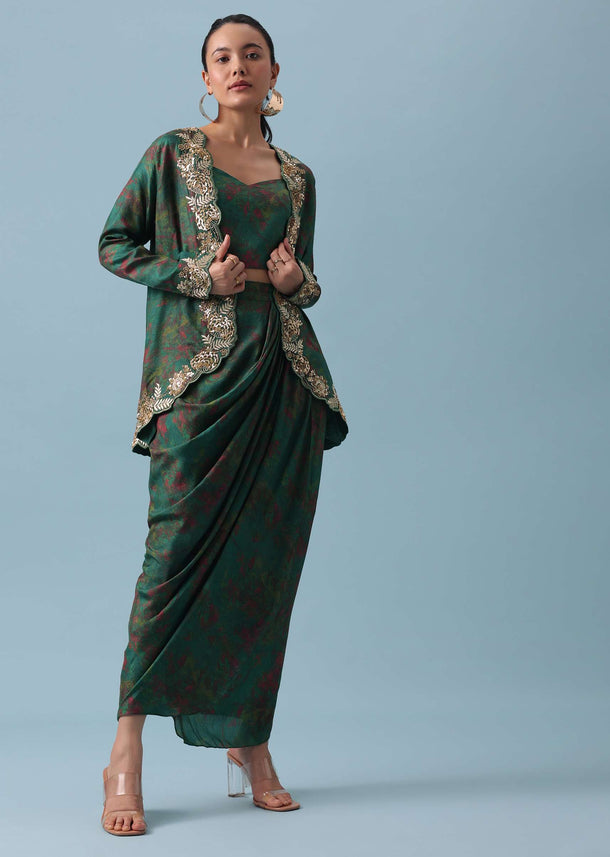 Green Silk Jacket And Dhoti Set