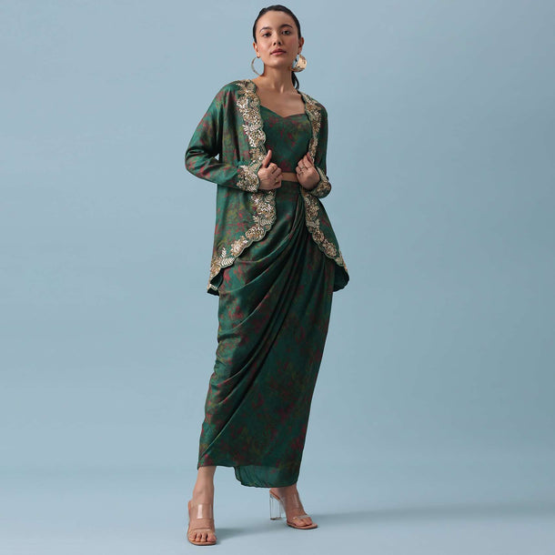 Green Silk Jacket And Dhoti Set