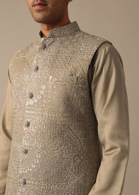 Green Silk Jacket And Kurta Set