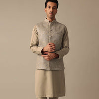 Green Silk Jacket And Kurta Set