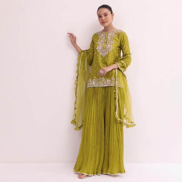 Green Silk Kurta Palazzo Set