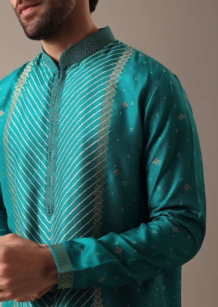 Green Silk Lehariya Print Kurta Set