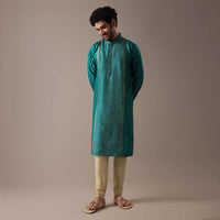 Green Silk Lehariya Print Kurta Set