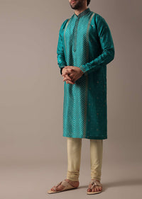 Green Silk Lehariya Print Kurta Set