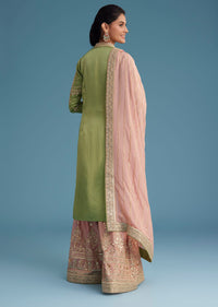 Green Silk Palazzo Set With Zardosi And Sequins Work