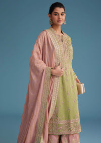 Green Silk Palazzo Set With Zardosi And Sequins Work