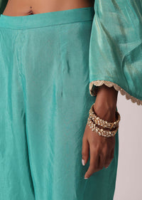 Green Silk Pant Set With Zari Embroidered Kurta