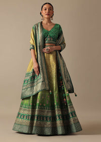 Green Silk Printed Lehenga Set